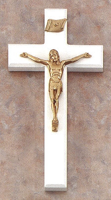 White & Gold Crucifix 8 In.