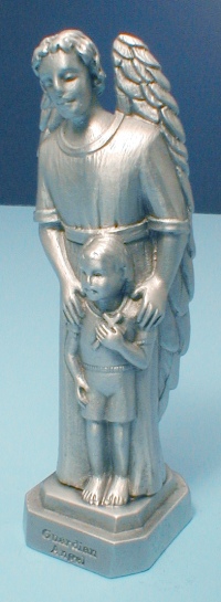 Guardian Angel with Boy Pewter Statue & Card