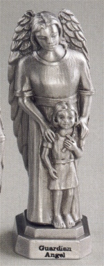 Guardian Angel With Girl Pewter Statue