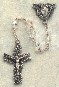 Engraved Pewter & Crystal Rosary