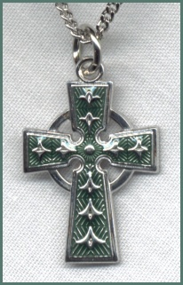 Enameled Celtic Cross Green on Sterling