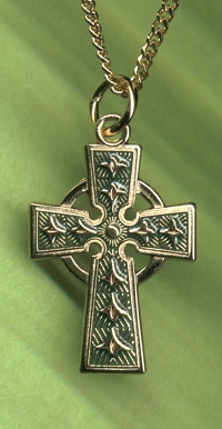 Enameled Celtic Cross Green on Gold