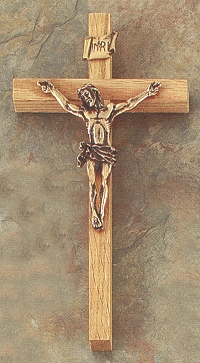 Thin Oak & Bronze Crucifix 8 In.