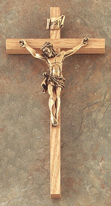 Thin Oak & Bronze Crucifix 10 In.