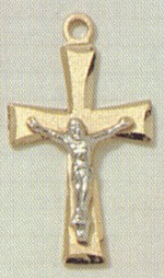 Frosted 2-Tone Crucifix 3/4 In. Gold & Sterling