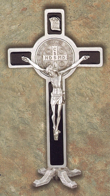 Standing St Benedict Crucifix Pewter 9 In.