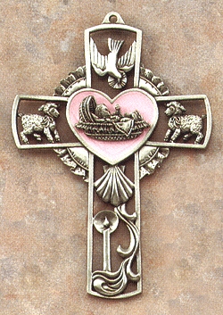 Pewter & Pink Baby Cross 5 In.