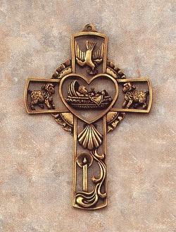 Pewter Baby Cross Bronze Plated 5 In.