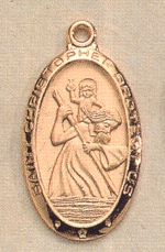 St. Christopher Medal 7/8 In. Oval Gold on Sterling