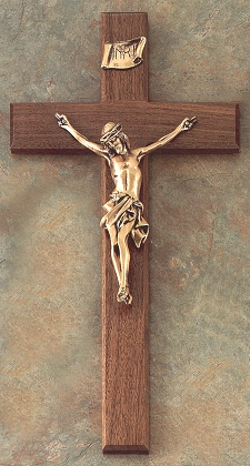 Walnut & Bronze Crucifix 15 In.