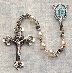 Glass Pearl Children's Rosary in Sterling