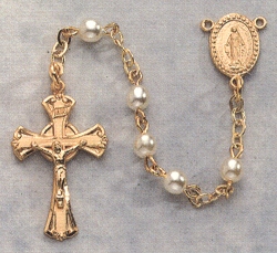 Glass Pearl Children's Rosary Gold on  Sterling