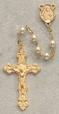 Glass Pearl Rosary Gold Plate 6mm