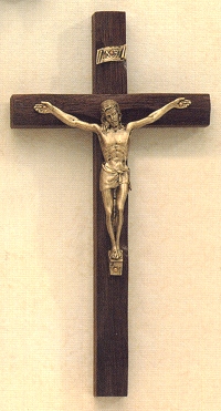 Carved Walnlut & Bronze Crucifix 10 In.