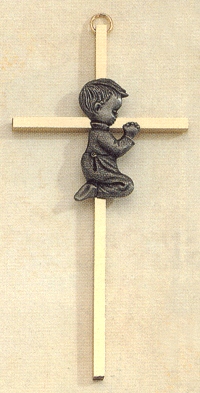 Praying Boy Brass & Pewter Cross 6 In.