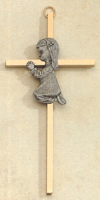 Praying Girl Brass & Pewter Cross 6 In.