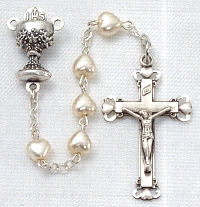 1st. Communion Sterling & Pearl Heart Rosary