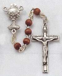 1st. Communion Rosary Brown Wood & Sterling