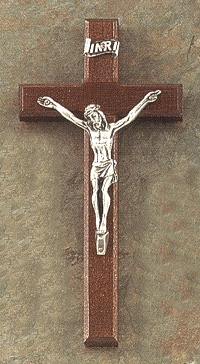 Walnut & Antique Silver Crucifix 6 1/4 In.