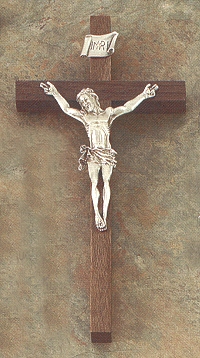 Thin Walnut & Silver Crucifix 8 In.