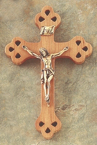 Cutout Fruitwood & Bronze Crucifix 8 In.