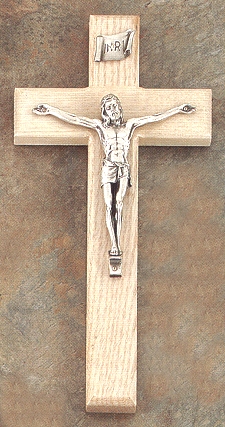 Limed Oak & Silver Crucifix 10 In.