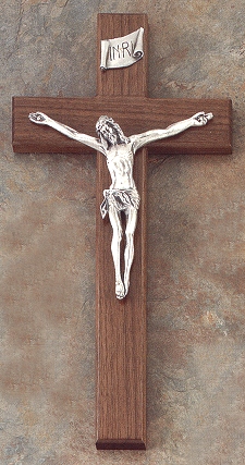 Walnut & Silver Crucifix 12 In.