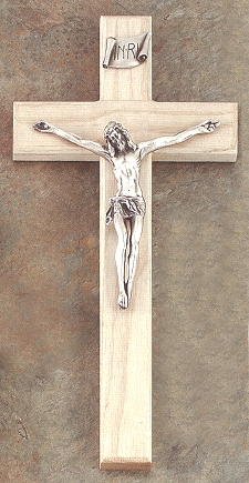 Limed Oak & Antique Silver Crucifix 12 In.