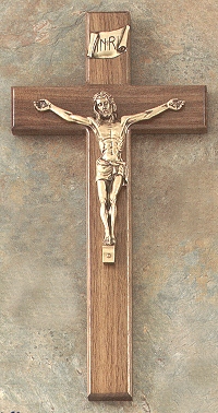 Walnut & Lacquered Antique Gold Crucifix 12 In.