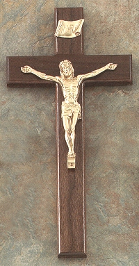 Walnut & Lacquered Gold Crucifix 12 In.