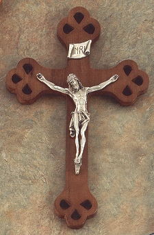 Cutout Walnut & Silver Crucifix 12 In.