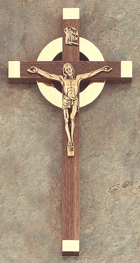 Walnut & Bronze Sunburst Crucifix 12 In.