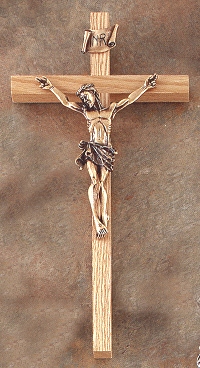 Thin Oak & Bronze Crucifix 12 In.