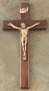 Walnut & Antique Bronze Crucifix 15 In.