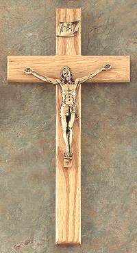 Oak & Antique Bronze Crucifix 15 In.