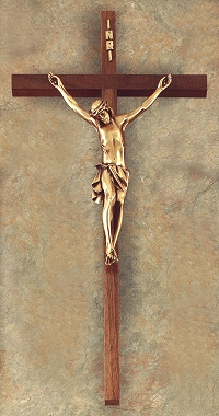 Narrow Walnut & Bronze Crucifix 20 In.