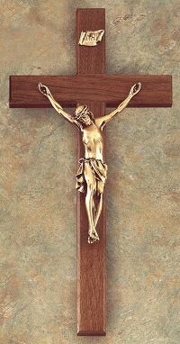 Walnut & Bronze Crucifix 20 In.