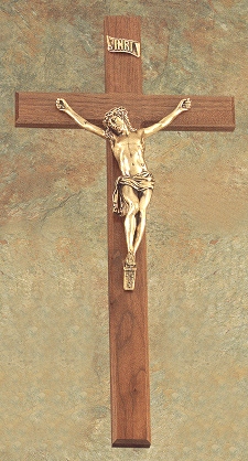 Institutional Crucifix Walnut & Bronze 27 In.