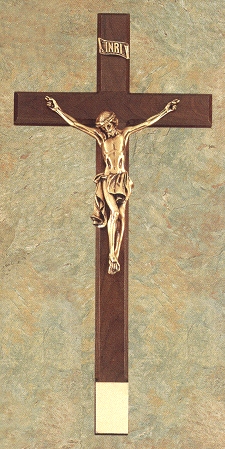 Institutional Walnut Antique Bronze Crucifix 27 In.