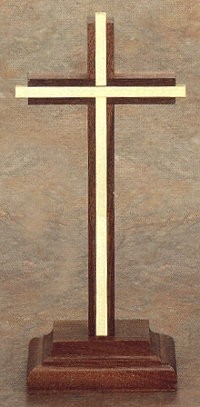 Plain Walnut & Gold Standing Cross 9 In.