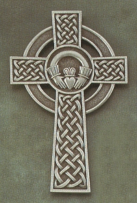 Claddagh Cross Silver On Pewter 5 In.