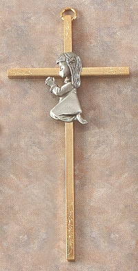 Praying Girl Cross Gold & Pewter 8 In.