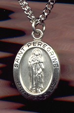 St. Peregrine Sterling Medal - Oval, 3/4 Inch