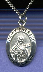 St. Therese Sterling Medal - Oval, 3/4 Inch