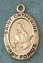 St. Catherine 14kt Gold Oval Medal 3.4 In.