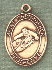 St. Christopher/Snowboarding 14kt Gold Medal