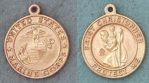 St. Christopher/Marines 14kt Gold Medal