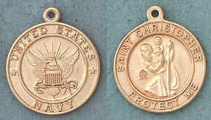 St. Christopher/Navy 14kt Gold Medal