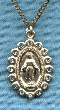 Miraculous Medal-Gold Filled w/Aqua Crystal Border