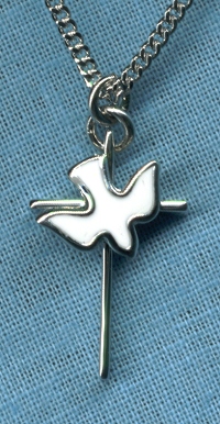 Holy Spirit Cross in Sterling with White Enamel